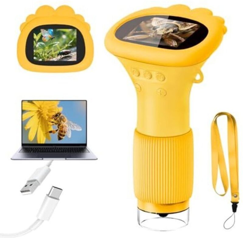 Kindermikroskop, digitales Taschenmikroskop mit 2-Zoll-IPS-Bildschirm, 200-facher Vergrößerung, 8 LEDs, kompatibel mit M...