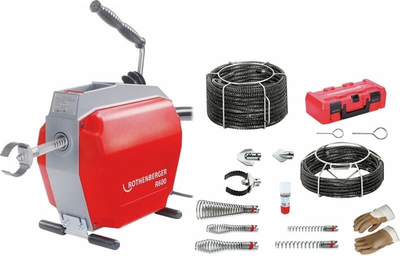 Rohrreinigungsgerät R600 + Spirale und Werkzeugset 7.2687 + 7.2956X - Rothenberger