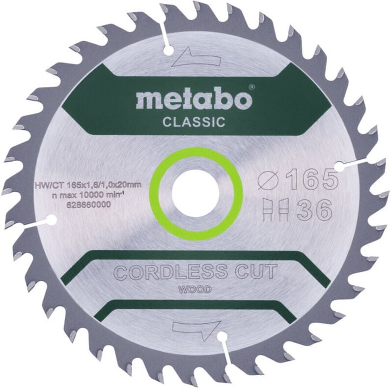 Metabo - Sägeblatt 'cordless cut wood - classic', 165x1,6/1,0x20 Z36 wz 15° /b