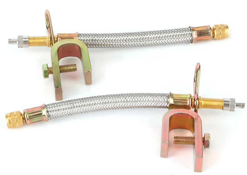 Set mit 2 geflochtenen Edelstahl-Reifenventilverlängerungen für PKW, universell 150 mm, einfache Installation, universel...