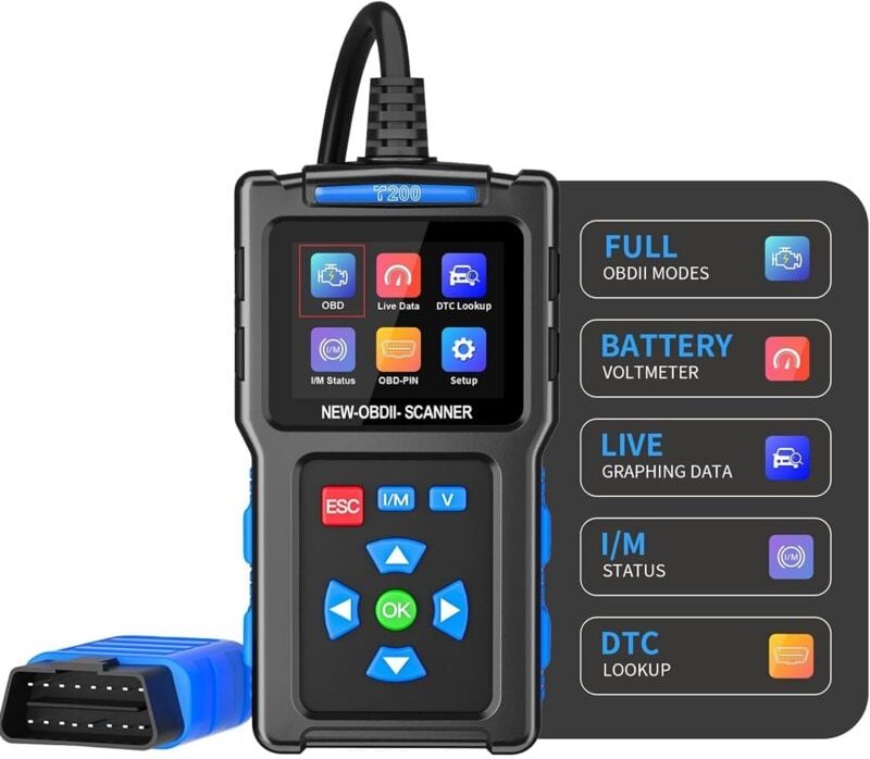 OBD2-Autodiagnosetool, T200 OBD2-Mehrmarken-OBDII-Scanner-Motorsystemdiagnosetool, kompatibel mit Benzinfahrzeugen mit O...
