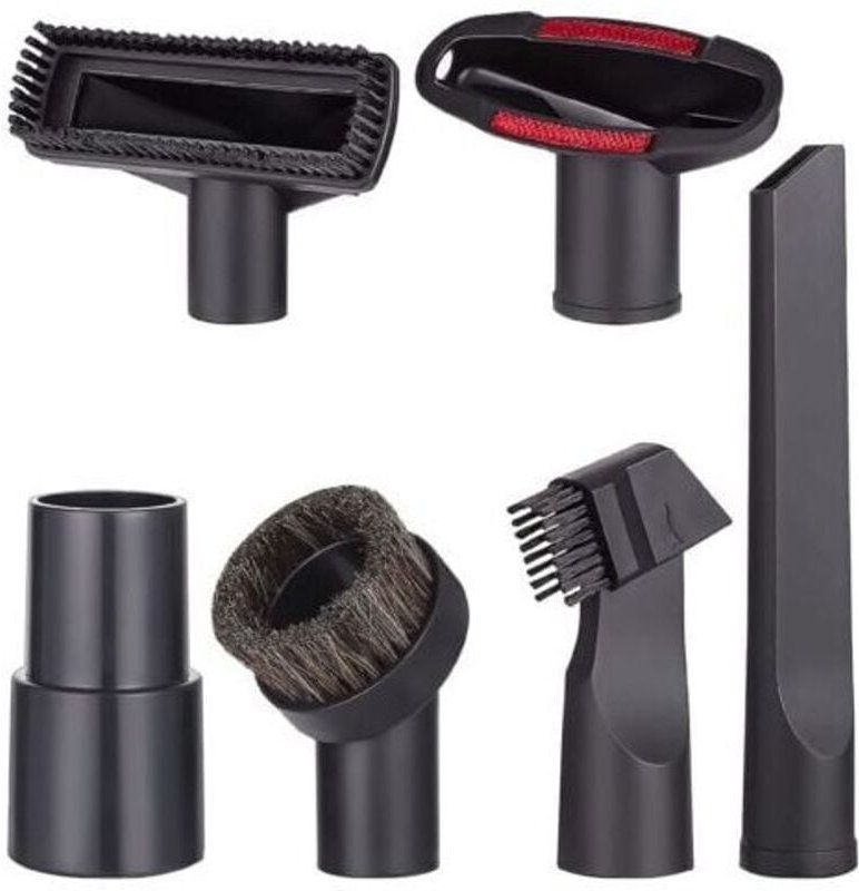Staubsauger-Zubehörset (6-teilig): Universaldüse und Bürste.