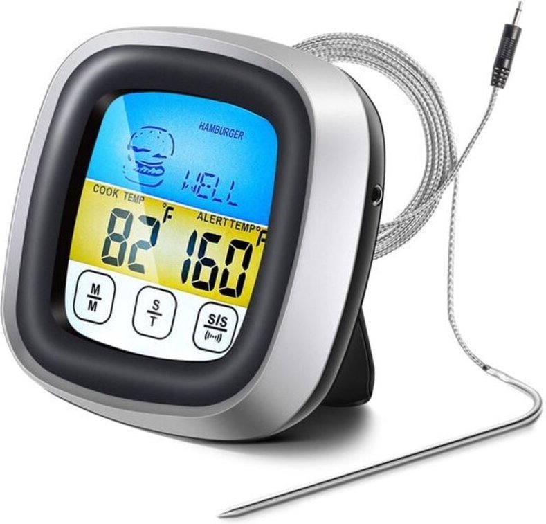 Digitales Küchenthermometer mit Touchscreen, Temperaturanzeige, Grilltimer, Kochutensil, ideal für Fleisch, Grillgut und...