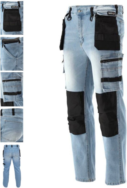 Arbeitshose, Strech Jeans, blau/schwarz Gr. L/XL