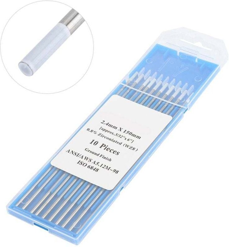 Zirkonoxid-Wolfram-Elektroden, 10 Stück 1,0/1,6/2,4/3,2 mm WZ8 Weiße Spitze für WIG-Wechselstromschweißen, WIG (2,4 mm ×...