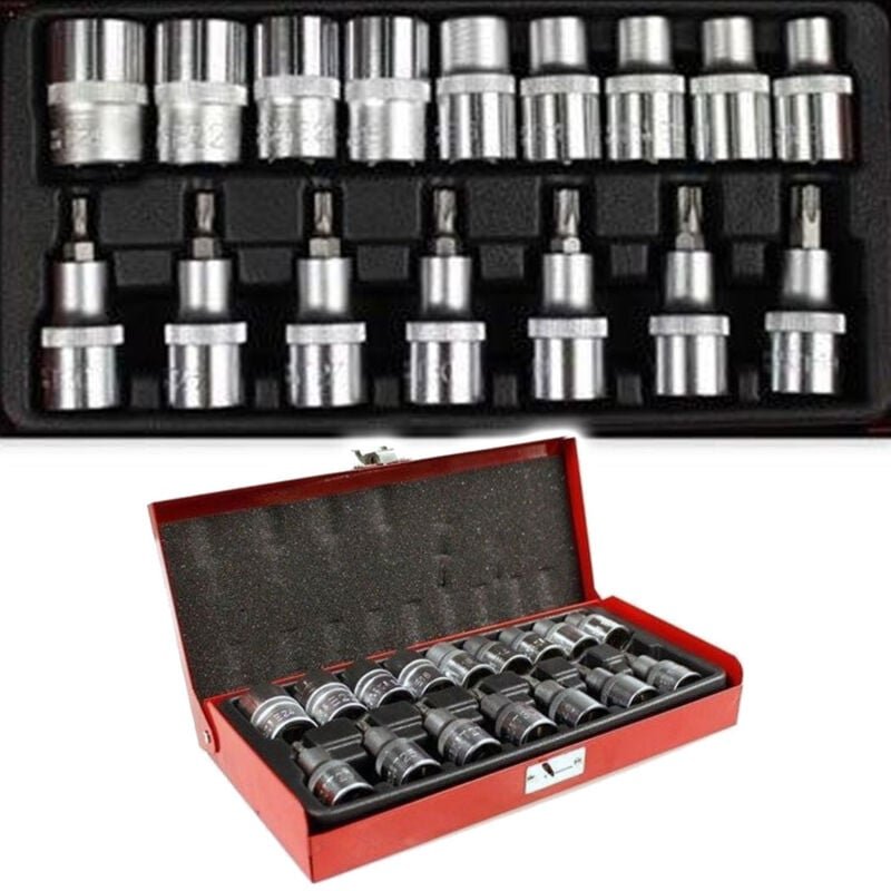 Trade Shop Traesio - Trade Shop - set 16 Stück torx-steckschlüssel T30-T70 männlich weiblich E10-24 impression metall bo...