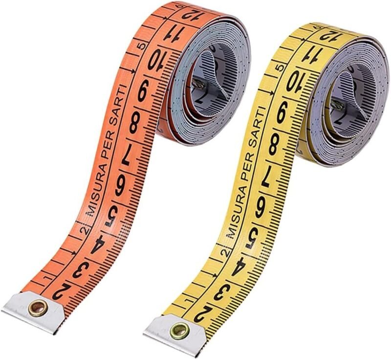 Set mit 2 Maßbändern für den Körper, präzises Maßband 150 cm/60 Zoll, doppelseitiges Klebeband zum Nähen und Messen