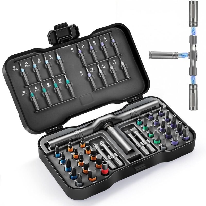Ratschenschraubendreher set, 50 IN 1 schraubenzieher set magnetisch,S2-Stahlbits schraubendreher mit 58-Zahn-Ratsche abn...