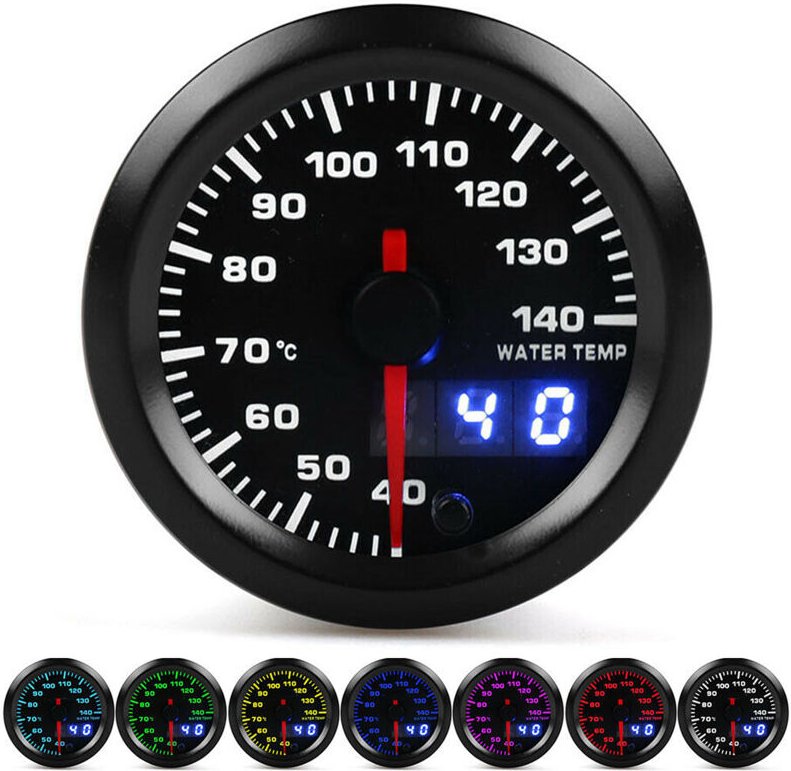 BAFOVY Wassertemperaturanzeige, 52 mm Wassertemperaturmesser mit 7-farbiger LED-Anzeige, universell für 12-V-Fahrzeuge, ...