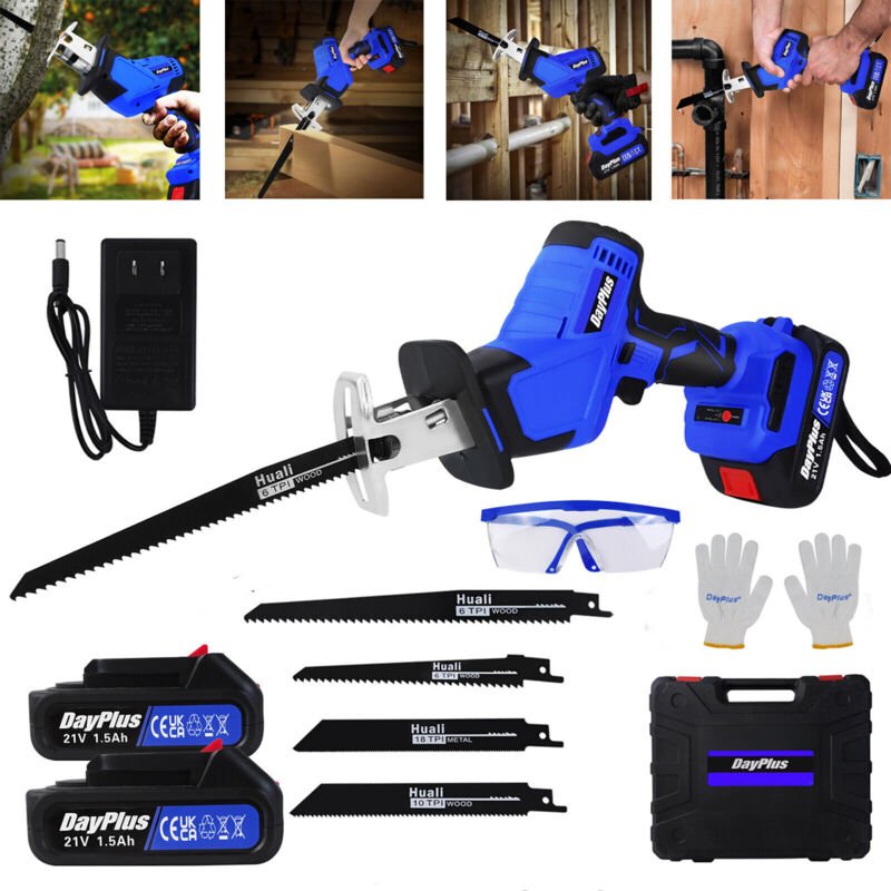 Dayplus - 21V Akku-Säge Variable Geschwindigkeit 2X Batterien1 Ladegerät Mit 4 Blätter