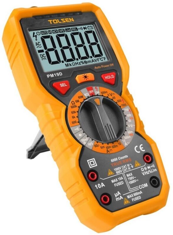 TOLSEN 10A Digitalmultimeter mit LCD-Anzeige, Spannungserkennung und Überlastschutz