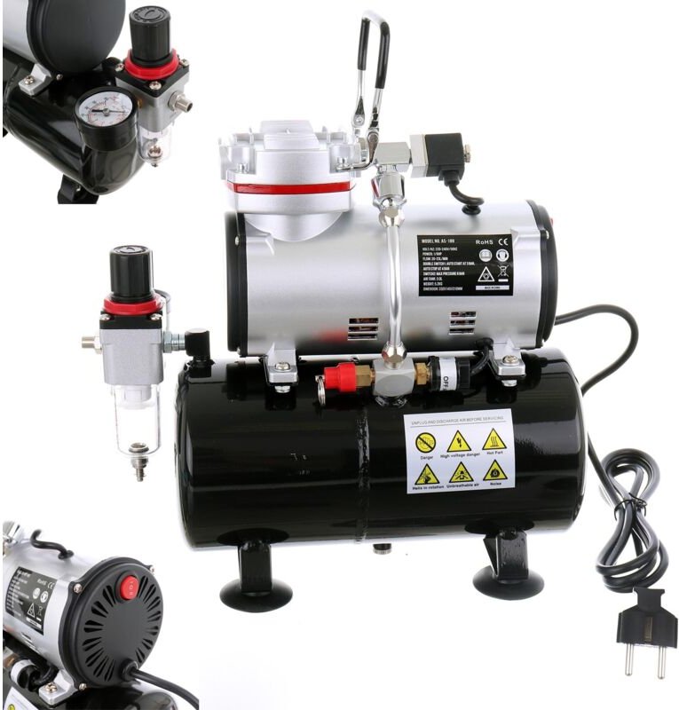 Thumbnail - Modellier-Airbrush-Kompressor Mit 3-L-Tank, Automatischem Reduzierfilter