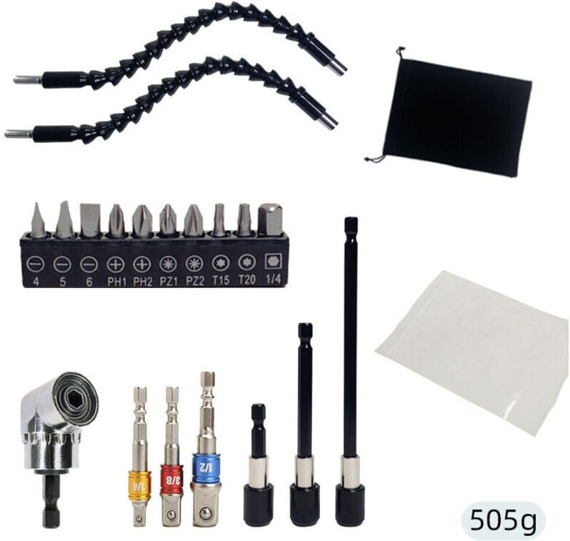 21-teiliges flexibles Bohrer-Verlängerungsset, 105° rechtwinkliger Bohraufsatz mit Sechskantschaft, universelles Stecksc...