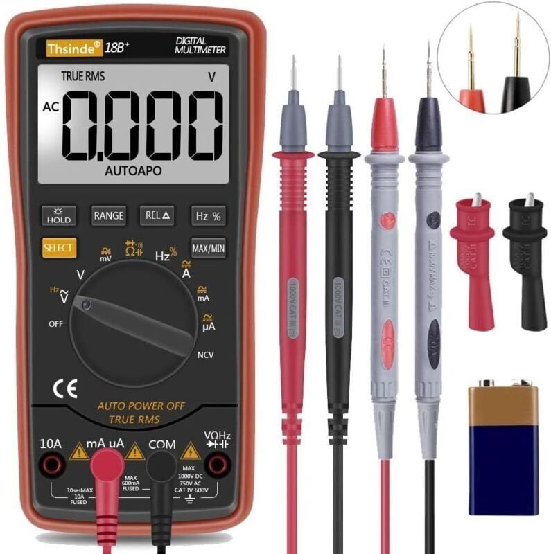 Digitales Multimeter mit Tastenanzeige, Temperatur-, Kapazitäts- und Voltmeter für Elektriker, automatischer Bereichswah...