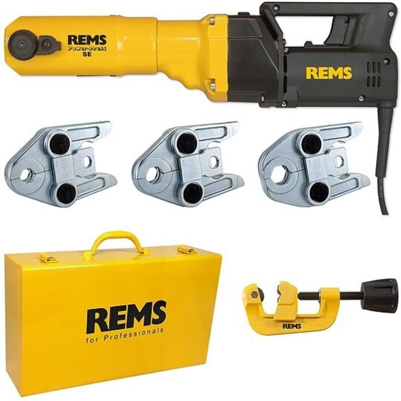 Radial-Pressmaschine Power-Press SE 230 V + Stahlkoffer + 3 Stk. Presszangen V 15, 18, 22 + Gratis Rohrabschneider