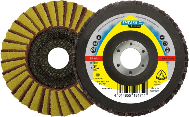 Klingspor - smt 850 Schleifmopteller Kombination, 125 x 22,23 mm Korn 80 Medium gewölbt 5 Stk
