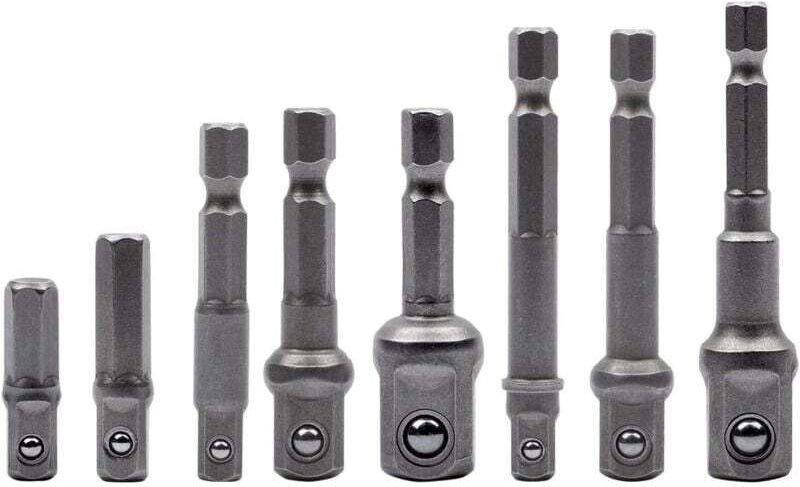 Set mit 8 Steckschlüsseladaptern, 1/4"-Sechskant auf 1/4", 3/8", 1/2"-Steckschlüsseladapter für Akku-Bohrschrauber und -...