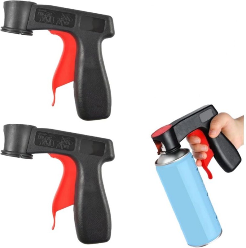 Set aus 2 Farbpistolengriffen mit Griff, Sprühdosenhalter und Sprühdosenständer für Heimwerkerprojekte (schwarz und rot)