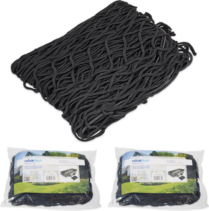 3 x Anhängernetz, Gepäcknetz zur Ladungssicherung, reißfest, flexibel, dehnbar bis 3x2 Meter, Abdecknetz, schwarz