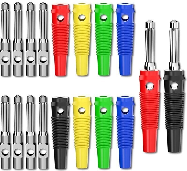 4-mm-Hochstrom-Bananenstecker, stapelbar, Schraubanschluss 32 A, lötfreier Bananenstecker-Adapter, 5 Farben