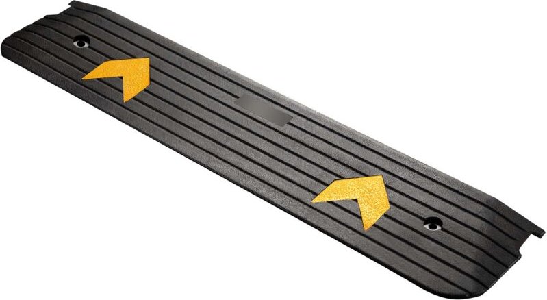 Wiltec - Schwellenrampe bis 50 t, Rampe aus robustem Gummi 1130 x 240 x 25 mm, gelbe Reflexionsbänder und Schraubrillen,...