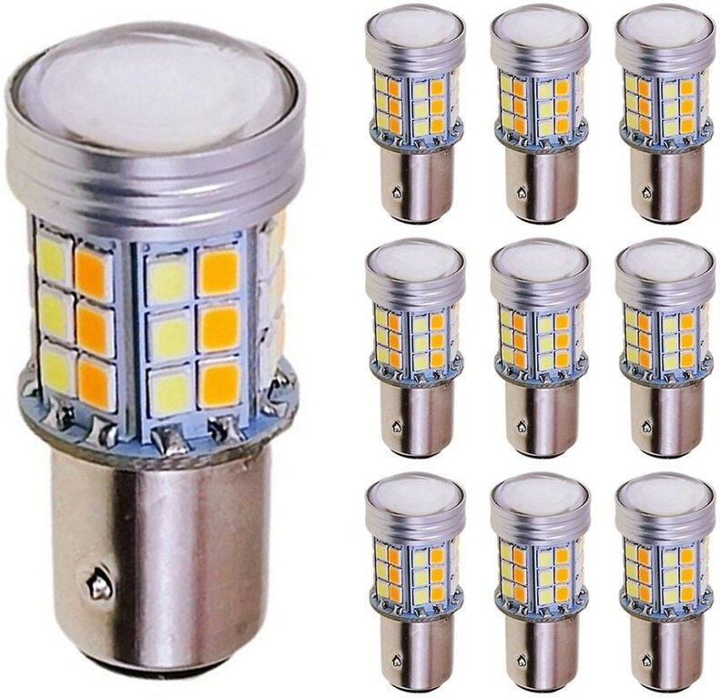 Woosien - 10 Stück LED-Birne, zweifarbig, 1157, Bay15d, P21/5 w, Auto-Blinker, Weiß + Gelb