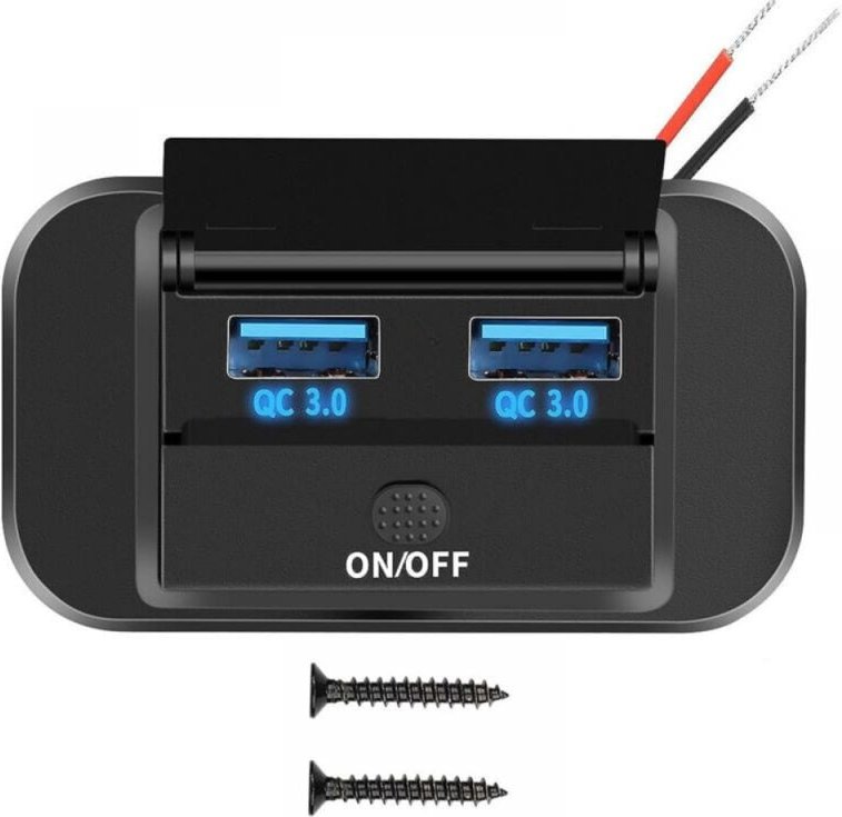 12-V-Auto-USB-Ladebuchse, 36 W, Dual QC3.0 USB mit wasserdichtem Schalter für 12 V/24 V Autos und Boote