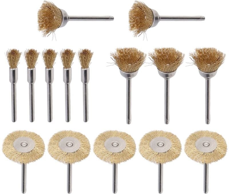 15-teiliges Set rotierender Metallschleifwerkzeuge aus Messing, T-förmige Bürsten + stiftförmige Bürsten + schalenförmig...