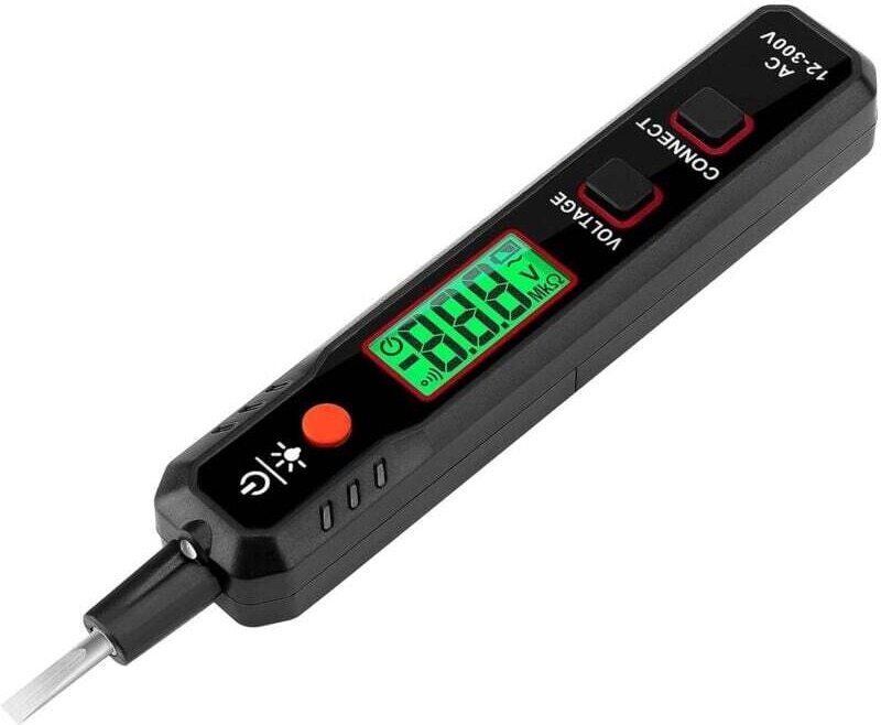 Stylo Testeur de Tension AC 12-300V Détecteur de Phase avec Affichage LED Lampe Poche et Alarme Sonore
