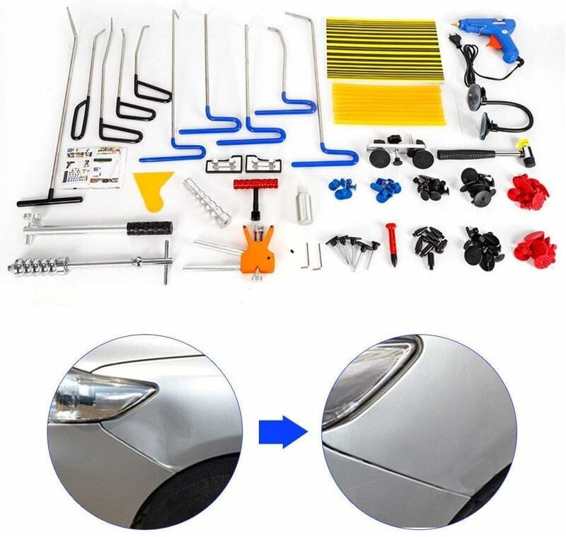 104× Dellen Reparatur Set Ausbeulwerkzeug Set Ausbeulstange Gleithammer Dellenreparaturwerkzeug ohne Lack