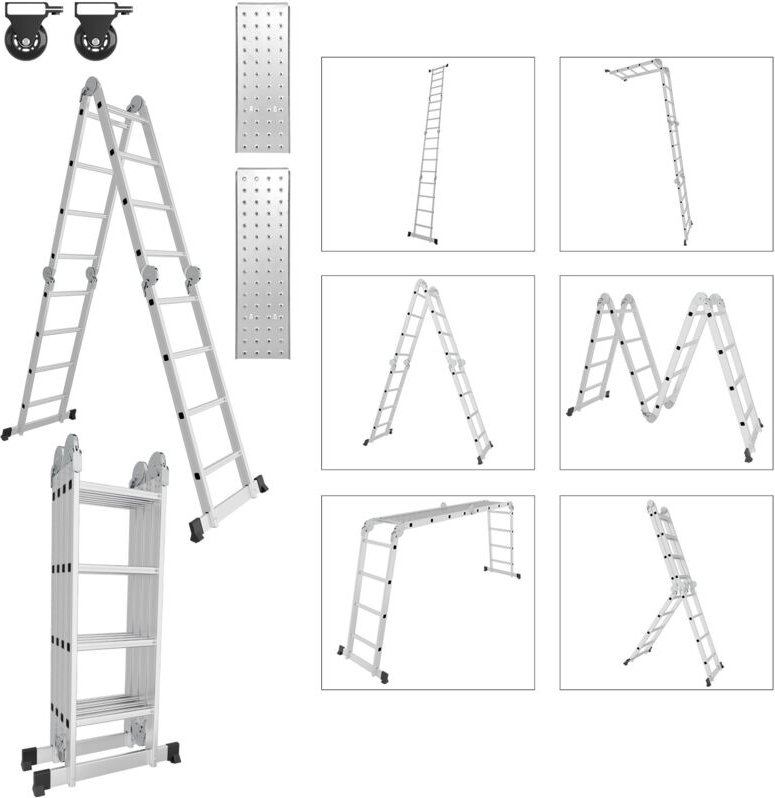 Thumbnail - Randaco Leiter Mehrzweckleiter Alu Gelenkleiter Klappleiter 470cm Multifunktionsleiter Aluleiter Mit Plattform Bis 150KG...
