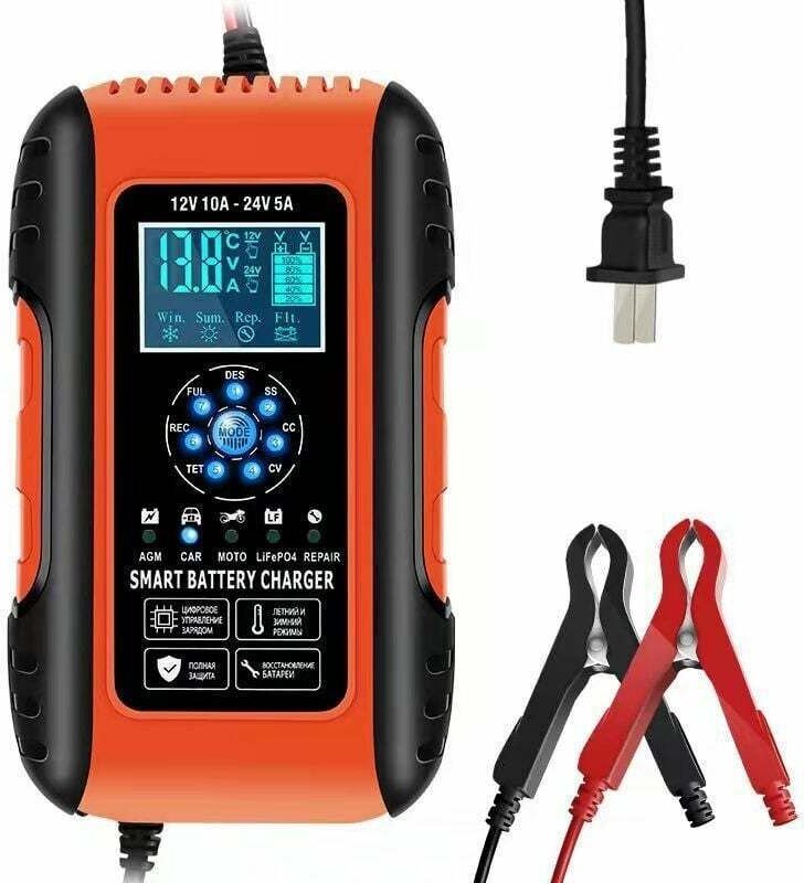 Vtizikl Chargeur de Batterie Intelligent 10A 12V/5A 24V, Chargeur Batterie Mainteneur et Automatique Réparation Fonction...