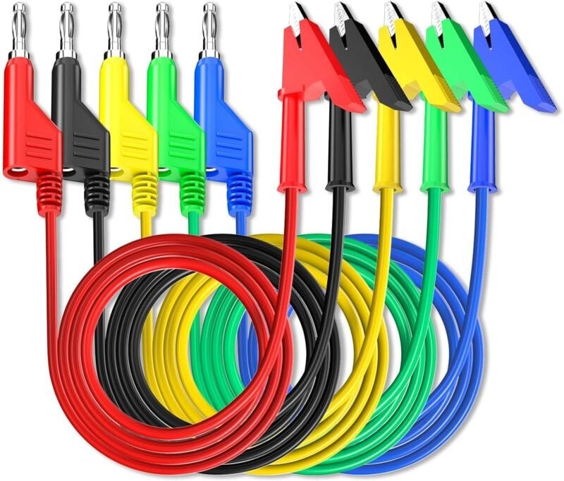 Dolaso - 4-mm-Messleitungen, stapelbarer Bananenstecker auf Krokodilklemmen, flexibles Kabel, 1 m für elektrische Multim...