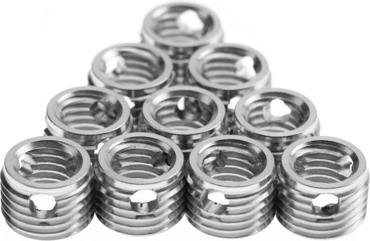 10 selbstschneidende Gewindeeinsätze aus Edelstahl 307 (Innengewinde M81,25, Außengewinde M121,5)