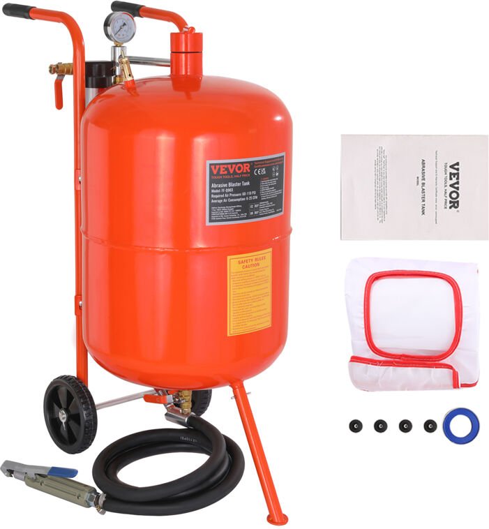 VEVOR Mobiles Sandstrahlgerät 75,7 L Sandstrahlanlage ca. 244 cm Arbeitsschlauch Sandstrahler 60–110 PSI Arbeitsdruck id...