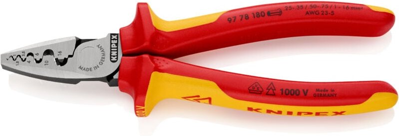 Knipex - 97 78 180 Crimpzange f. Aderendhülsen isoliert Mehrk. vde 180 mm