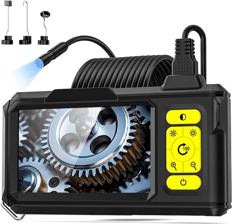 Endoskop HD 1080P mit 8 LEDs, Inspektionskamera 4,3" IP67 wasserdicht, Halbrichtes Kabel 5m – Ideal für Automechanik/Lei...
