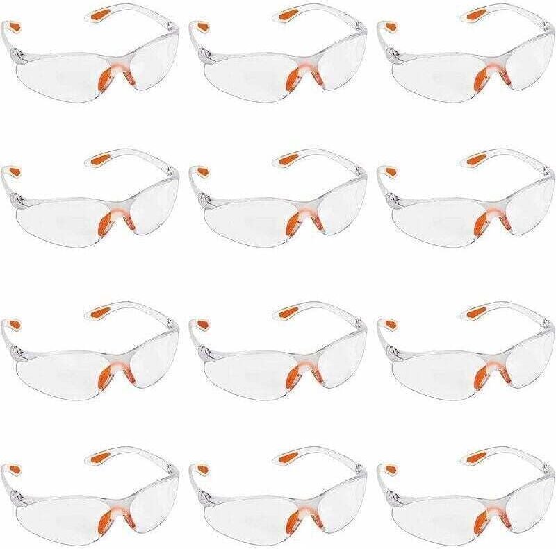 12er-Packung transparente Schutzbrillen – Schutzbrillen mit Kunststoffgläsern, Nasensteg und Bügelenden aus Gummi für zu...