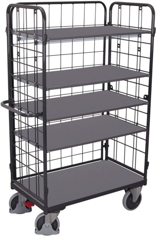 VARIOfit Dreiwandwagen, hoch und vergittert mit 5 Etagen 850x500mm Anthrazitgrau RAL 7016