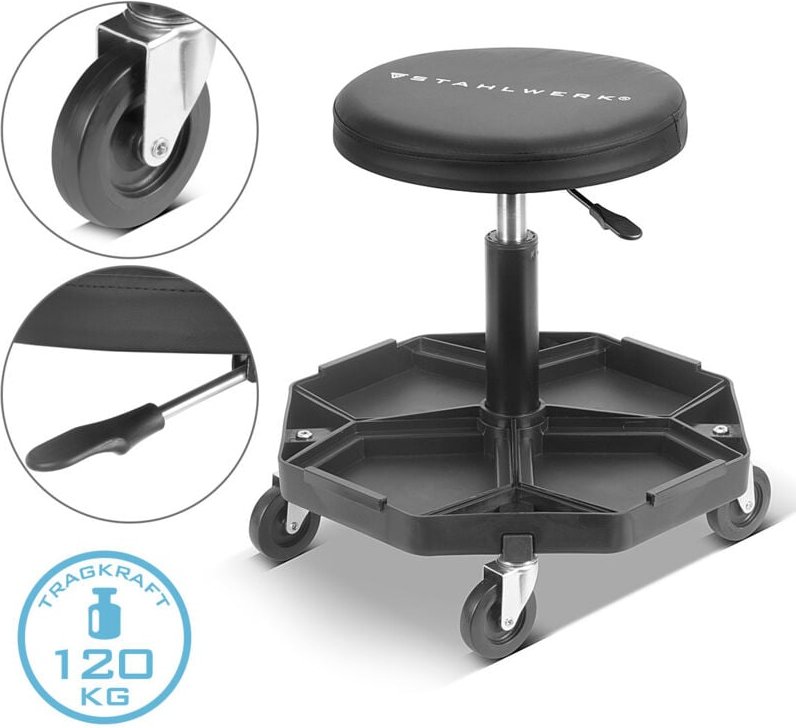 Werkstatthocker WRH-57 st Schwarz mit 120 kg Tragkraft Werkstattsitz - Stahlwerk