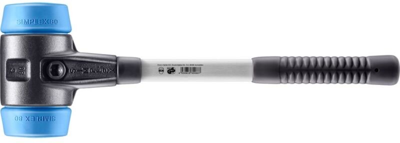 Simplex Schonhammer ø 80 mm TPE-soft blau mit verstärkem Tempergussgehäuse und Fiberglasstiel - Halder