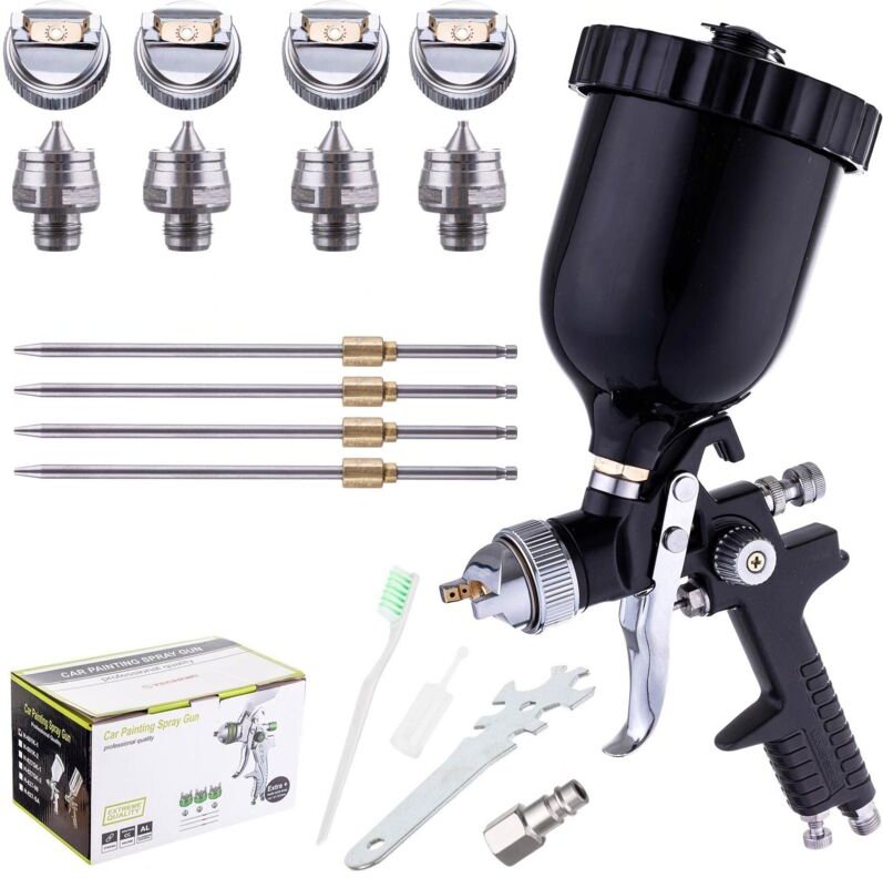 Hvlp-Lackspritzpistole, 4 Düsen, 1,4–2,5 Mm, Schwarz, 600 Ml