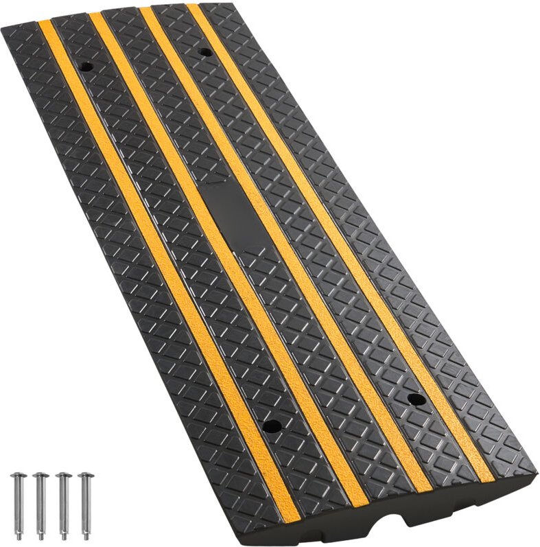 Mophorn Gummi-Bordsteinrampe, 15 Tonnen Belastbarkeit, 66 mm Höhe, Rampe mit gelben Reflektoren, ideal für Lager, Garage...