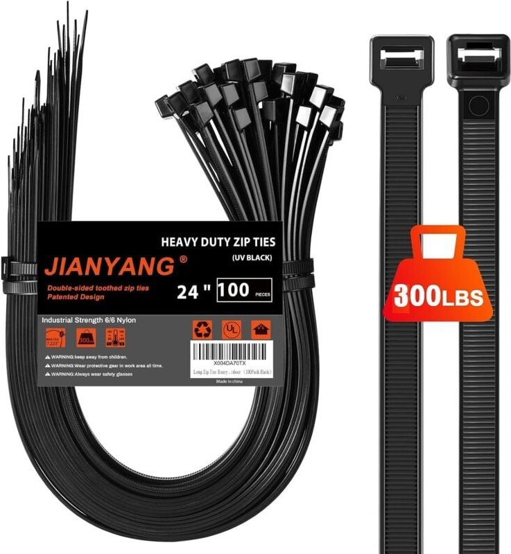Lange Kabelbinder - Extra stark - 61 cm - Zugfestigkeit 136 kg - Extra große, verstellbare Nylon-Kabelbinder (100 Stück ...