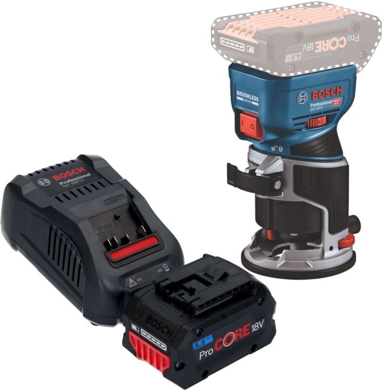 Bosch Professional - Bosch gkf 18V-8 Professional Akku Kantenfräse 18 v 8,0 mm Brushless + 1x ProCORE Akku 5,5 Ah + Lade...
