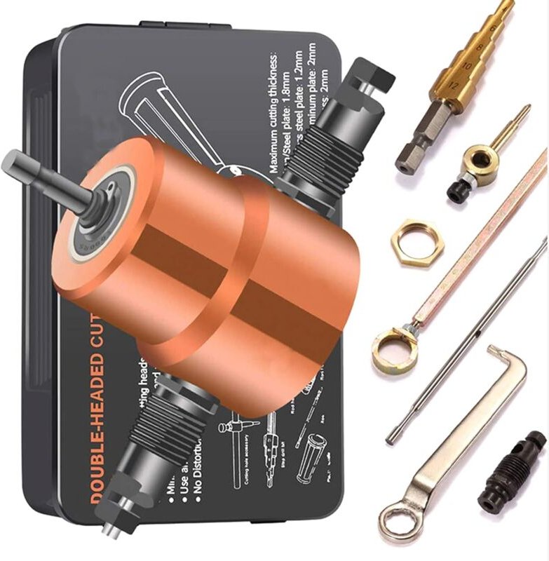 Blechknabber, Doppelkopf, 360° drehbar, elektrischer Bohrplattenschneider, 1500–3000 U/min, zum Schneiden von Metallen, ...