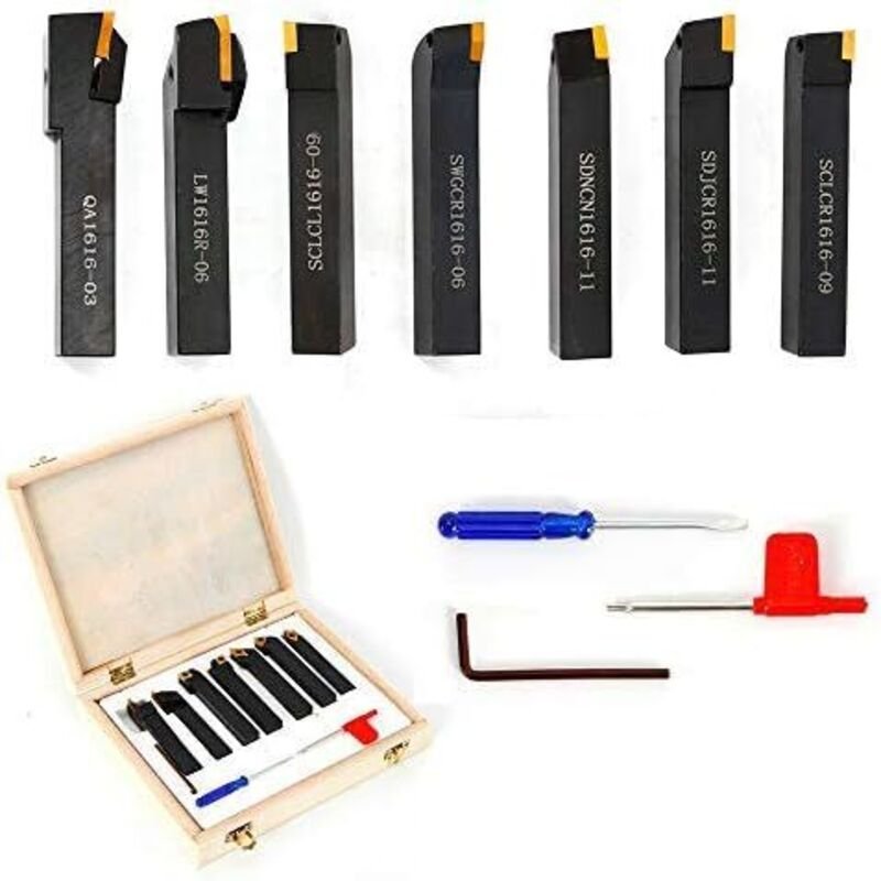 7-Stück-Drehmaschinensatz, Titan-Platiermesser, Drehwerkzeuge für mehrere Modelle, Gewindebearbeitung, Drehen, Schneiden...