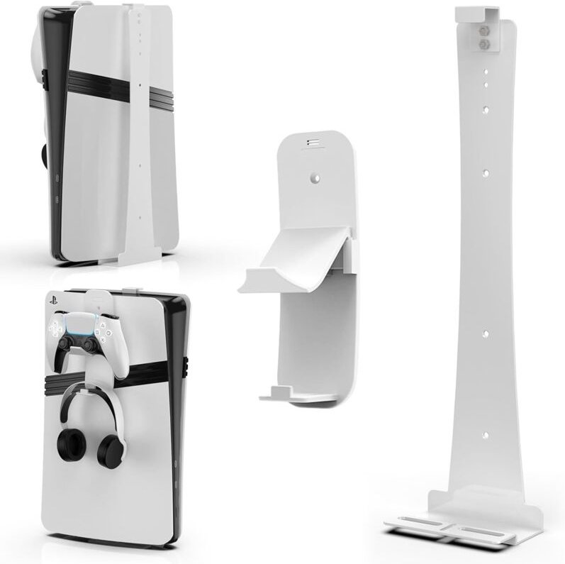 Wandhalterung PS5 Slim Set, Stabile Stahlwandständer für Konsole, Controller-Halter & Kopfhöreraufhänger