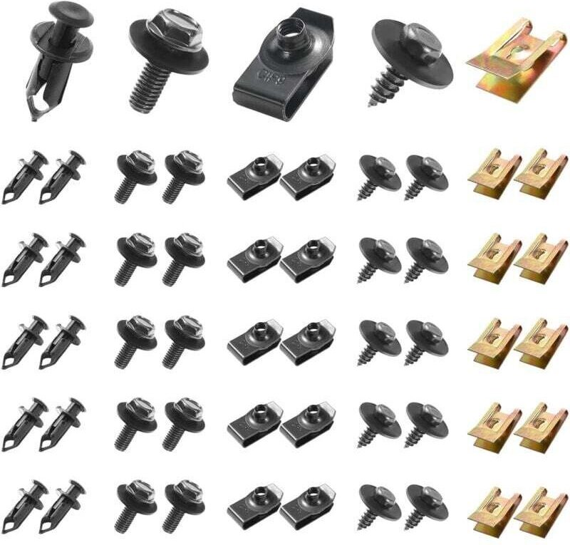 100-teiliges Universal-Befestigungsset für Autos, Unterbodenschrauben, Karosserie-Kotflügelschrauben, Kunststoffclips, N...