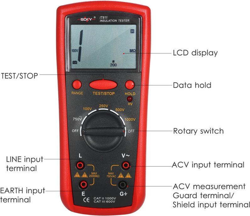 Decdeal Isolationswiderstandsmesser Digital Ohmmeter Handheld-Tester 0,1 mω-2000mΩ Auto-Bereitschafts-LCD-Messinstrument...